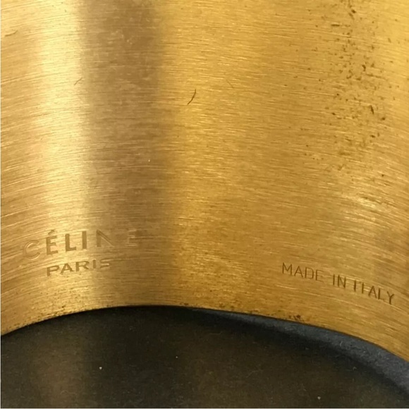 CELINE Manchette Green Fur & Gold Tone Bracelet - Picture 7 of 8